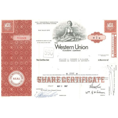 The Western Union Telegraph Cy (Titre 01 Act 100$)