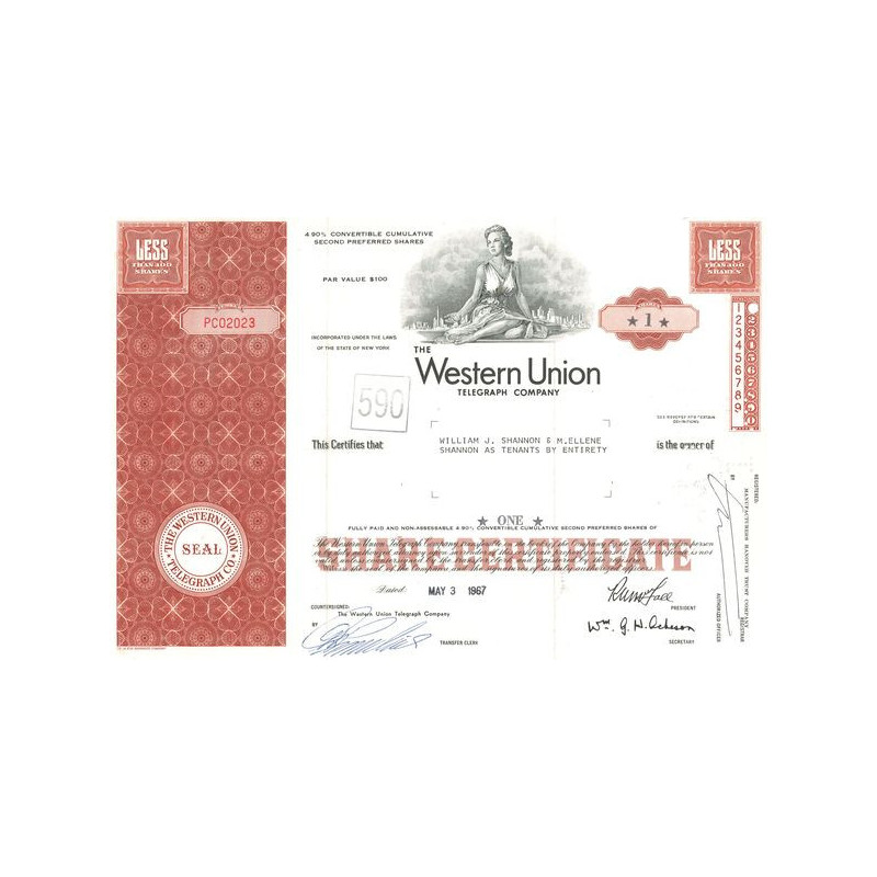 The Western Union Telegraph Cy (Titre 01 Act 100$)