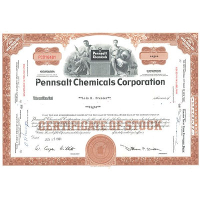 Pennsalt Chemicals Corp (Certif Nomin Titre 08 Act 3$)