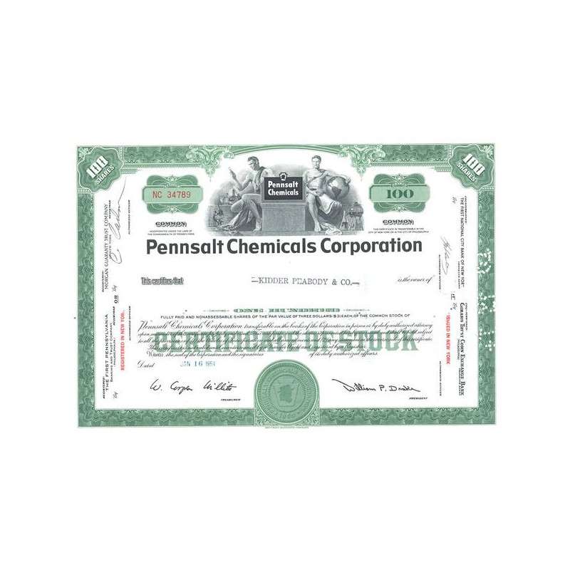 Pennsalt Chemicals Corp (Certif Nomin Titre 100 Act 3$)