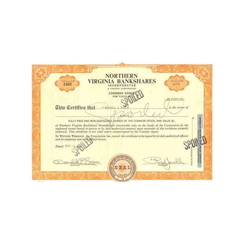 Northern Virginia Bankshares Inc (Titre 50 Act 1$)