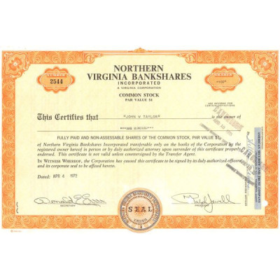 Northern Virginia Bankshares Inc (Titre 100 Act 1$)