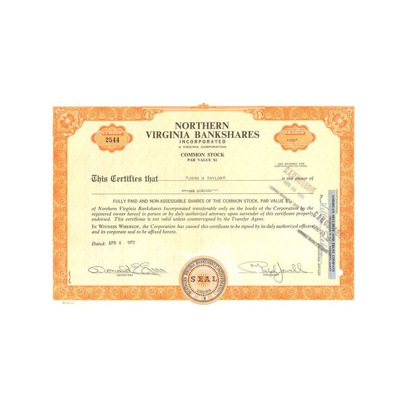 Northern Virginia Bankshares Inc (Titre 100 Act 1$)