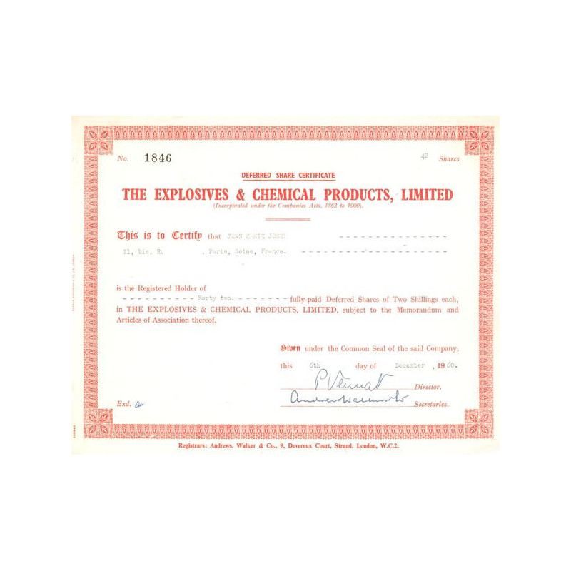 The Explosives & Chemical Products Ltd (Titre 42 Act)