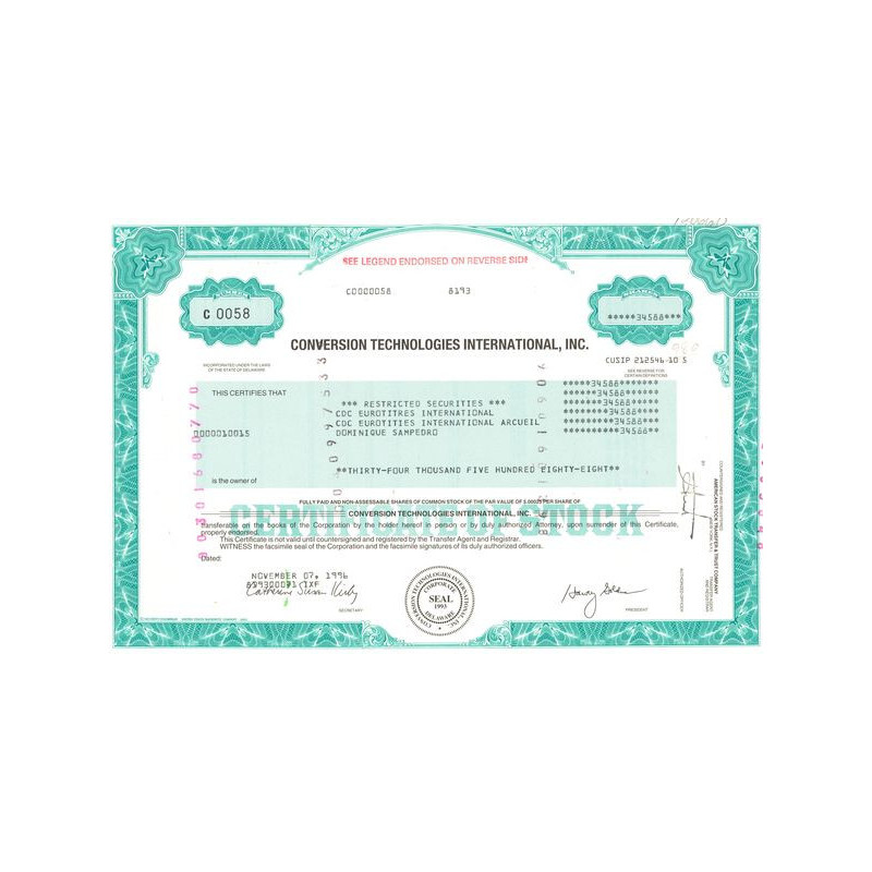Conversion Technologies International Inc (Titre 34588 Act 0.00025$)