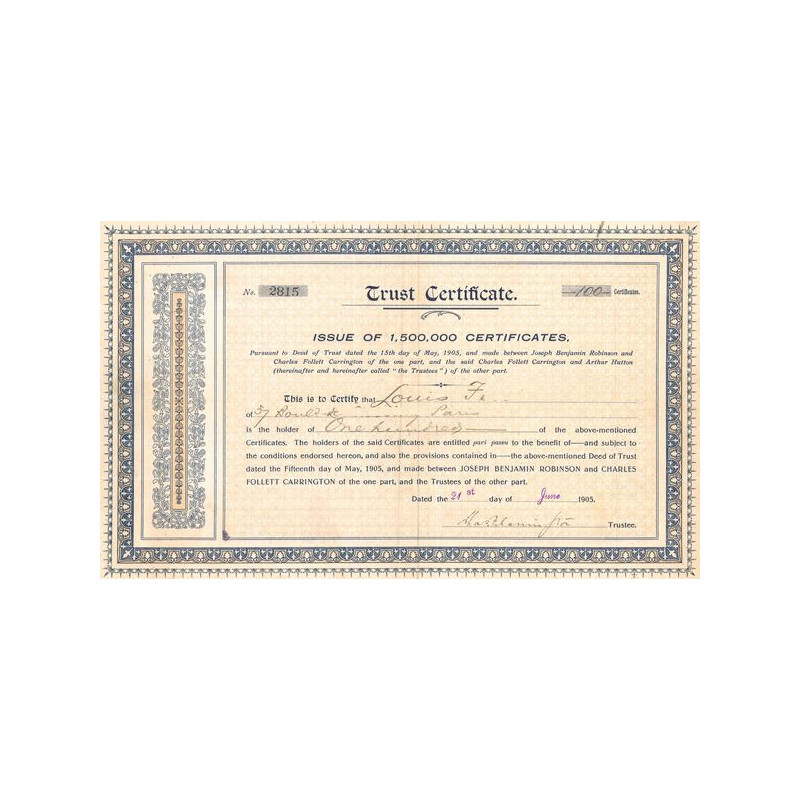 Trust Certificate (Titre 100 Act)