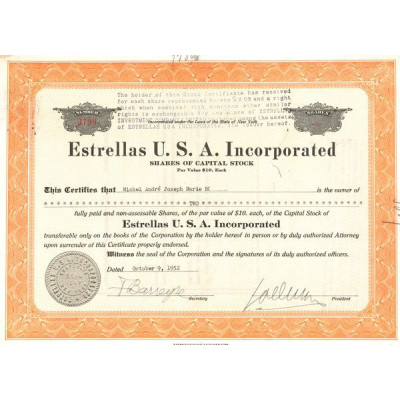 Estrellas U.S.A. Incorporated (Titre 02 Act 10$)