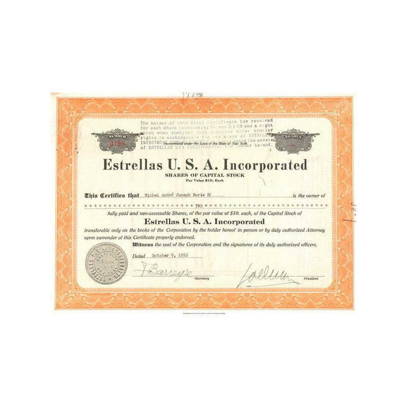 Estrellas U.S.A. Incorporated (Titre 02 Act 10$)