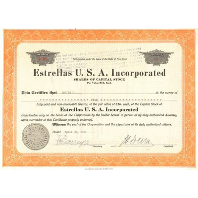 Estrellas U.S.A. Incorporated (Titre 05 Act 10$)