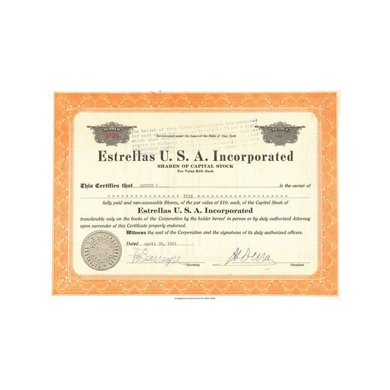 Estrellas U.S.A. Incorporated (Titre 05 Act 10$)