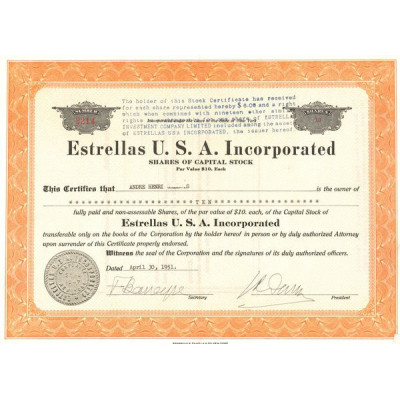 Estrellas U.S.A. Incorporated (Titre 10 Act 10$)