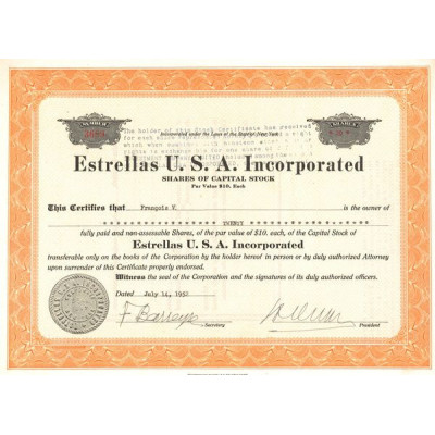 Estrellas U.S.A. Incorporated (Titre 20 Act 10$)