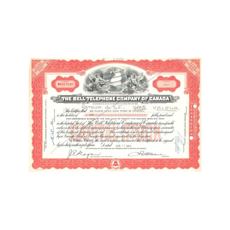 The Bell Telephone Cy of Canada (Titre 01 Act 25$)