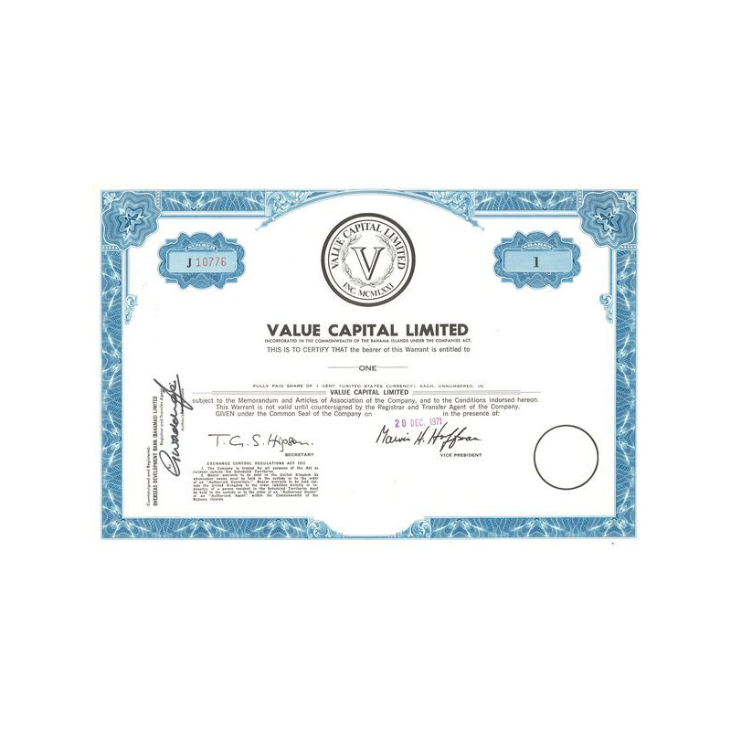 Value Capital Ltd (Titre 01 Act 1 Cents)