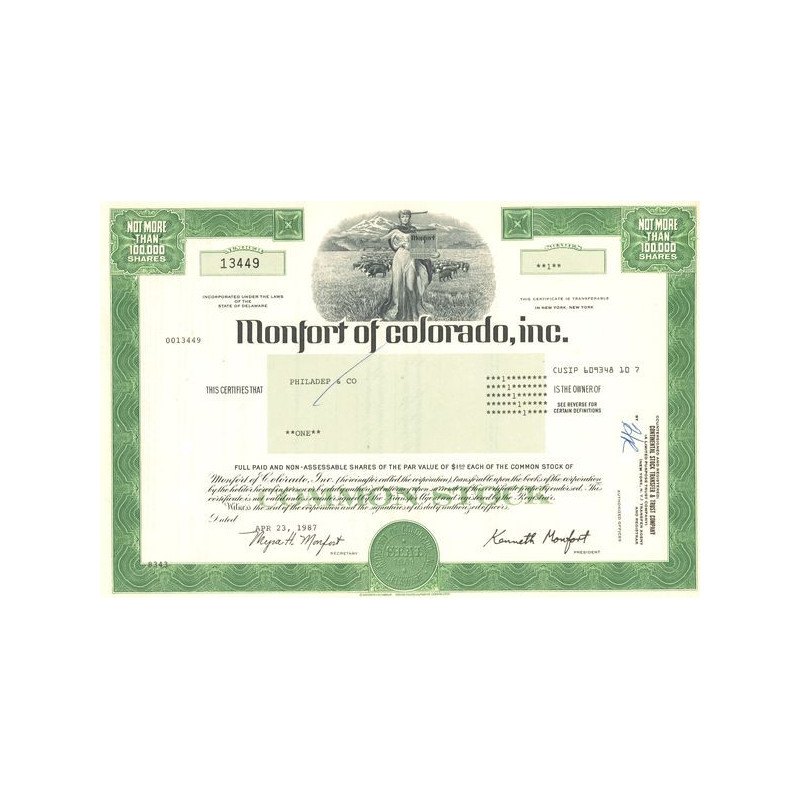 Monfort of Colorado Inc (Certif Nomin Titre 01 Act 1$)