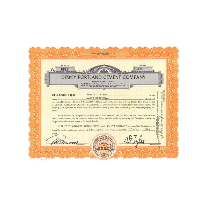 Dewey Portland Cement Company (Titre 100 Act 7.50$)