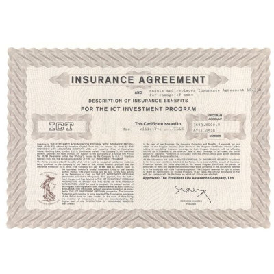 Insurance Agreement and Description of Insurance Benefits for the ICT Investment Program (Certif Nomin)