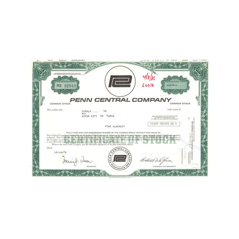 Penn Central Cy (Titre 200 Act)(Modele 2)