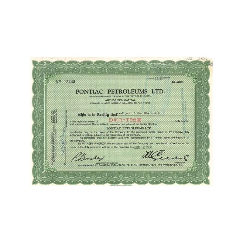 Pontiac Petroleums Ltd (Titre 100 Act)