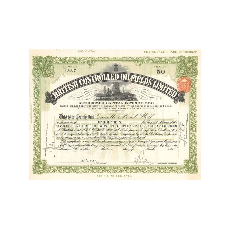 British Controlled Oilfields Ltd (Titre 50 Act 5$)