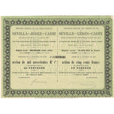 Cia Anonima de Los Ferro-Carriles -- Cie Anonyme des Chemins de Fer de Séville - Xérès - Cadix (Act 500 F)