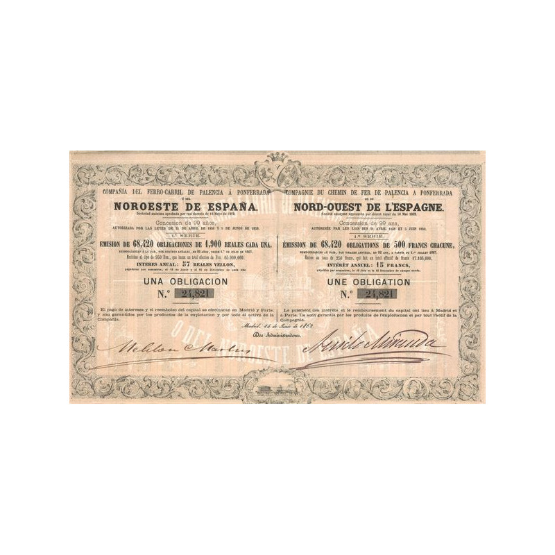 Cia del Ferro-Carril de Palencia à Ponferrada ù del Noroeste de España -- Cie du Chemin de Fer de Palencia ou du Nord-Ouest de l