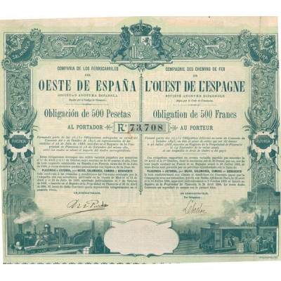 Cia de los Ferrocarriles del Oeste de España -- Cie des Chemins de Fer de l'Ouest de l'Espagne (Obl 500 F)