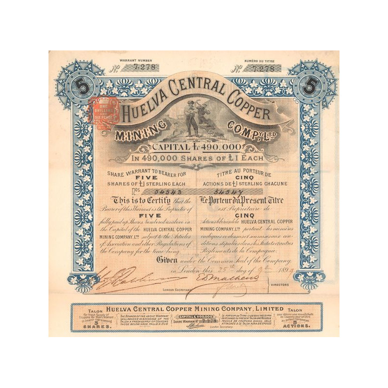 Huelva Central Copper Mining Cy Ltd (Titre 05 Act 1£)