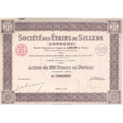 Sté des Etains de Silleda (Espagne) (Act 100 F)