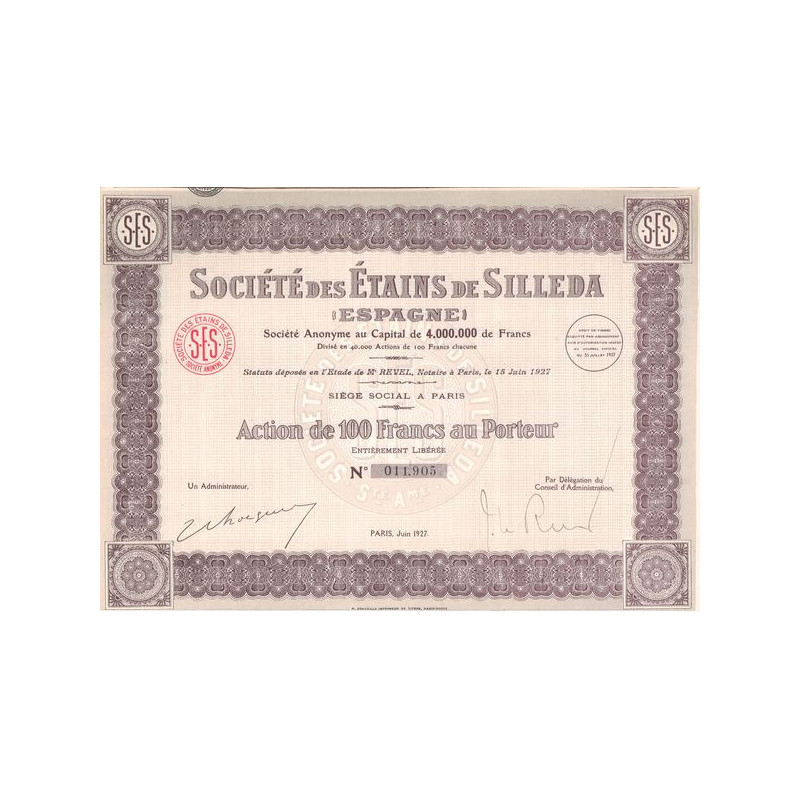 Sté des Etains de Silleda (Espagne) (Act 100 F)