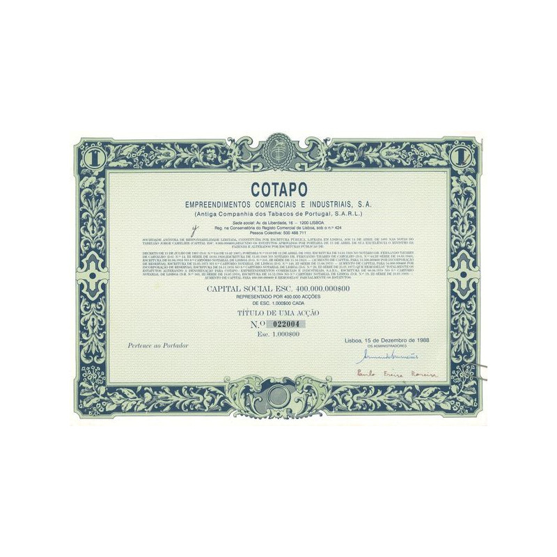 Cotapo Empreendimentos Comercials E Industrials S.A. (Antiga Cia dos Tabacos de Portugal S.A.R.L.) (Act 1000 ESC $)