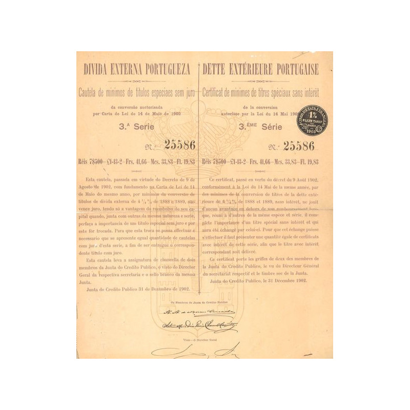 Dette Extérieure Portugaise (Certif de Minimes de titres spéciaux) (Noir)