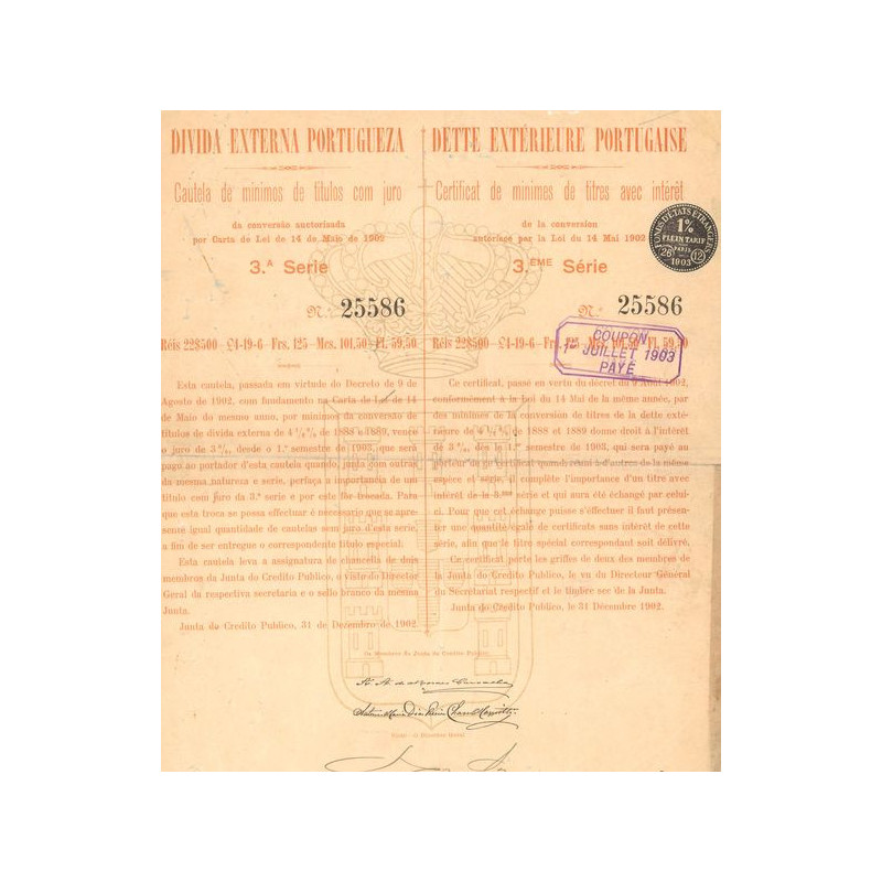 Dette Extérieure Portugaise (Certif de Minimes de titres spéciaux) (Orange)