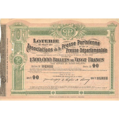 Loterie au Profit des Associations de la Presse Parisienne et de la Presse Départementale (Billet de 20 F)