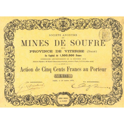 S.A. des Mines de Souffre de la Province de Viterbe (Italie) (Act 500 F)