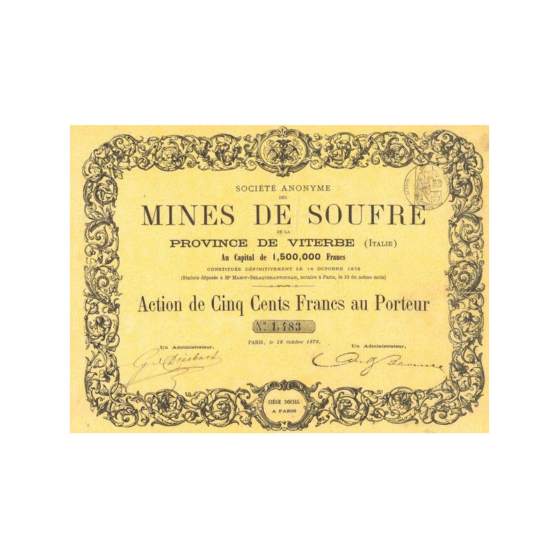 S.A. des Mines de Souffre de la Province de Viterbe (Italie) (Act 500 F)
