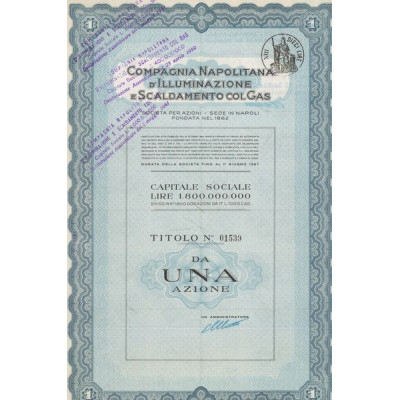 Compagnia Napolitana D'Illuminazione e Scaldamento Colgas (Titre 01 Act - Capital 1 800 000 000 Lires)