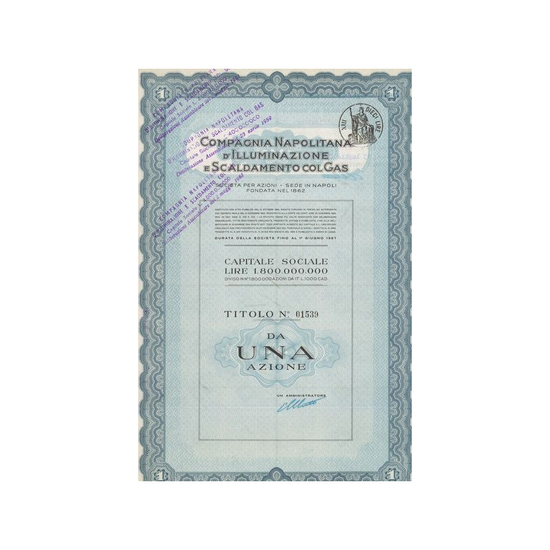 Compagnia Napolitana D'Illuminazione e Scaldamento Colgas (Titre 01 Act - Capital 1 800 000 000 Lires)
