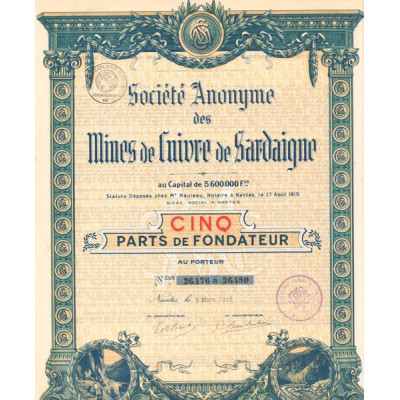 S.A. Mines de Cuivre de Sardaigne (Titre 05 PF)