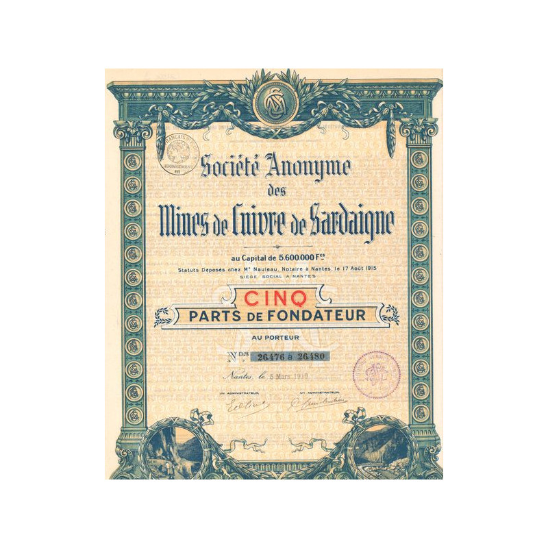 S.A. Mines de Cuivre de Sardaigne (Titre 05 PF)