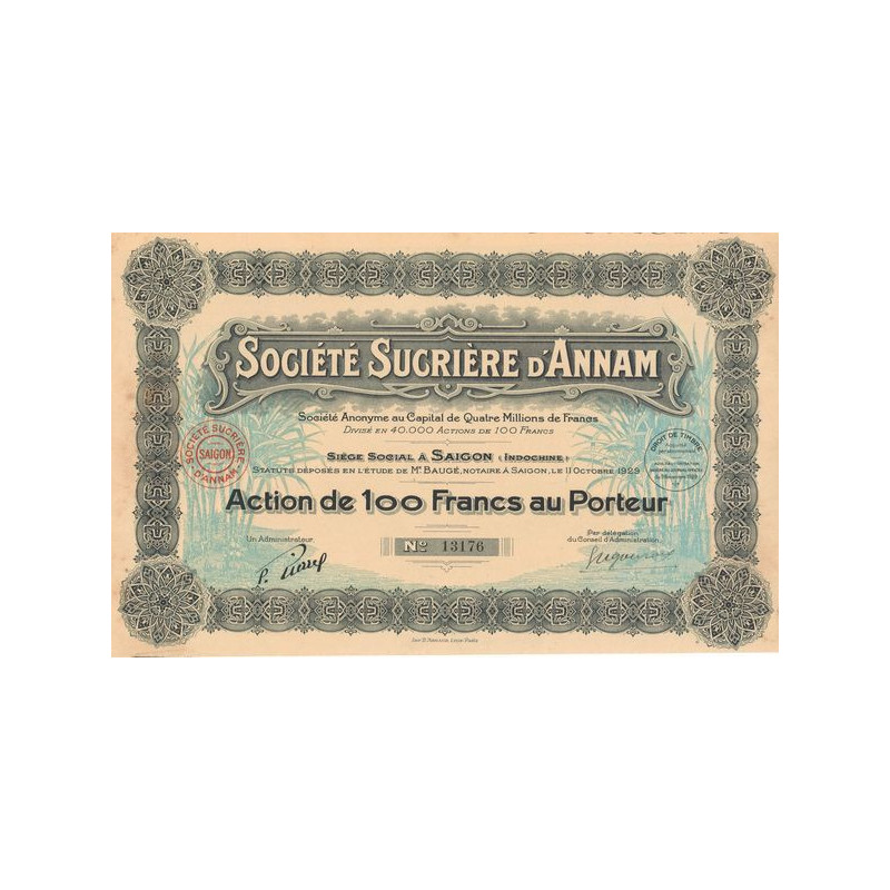 Sté Sucrière d'Annam (Act 100 F)