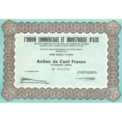L'Union Commerciale et Industrielle d'Asie (Act 100 F)