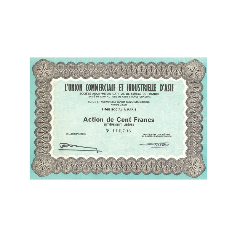 L'Union Commerciale et Industrielle d'Asie (Act 100 F)