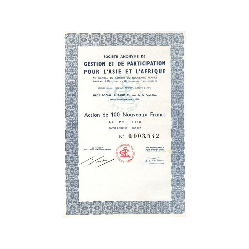 S.A. de Gestion et de Participation pour l'Asie et l'Afrique (Act 100 NF)