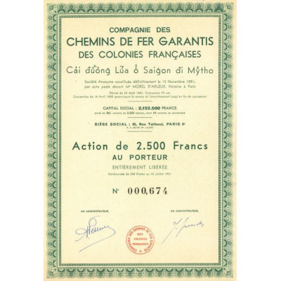 Cie des Chemins de Fer Garantis des Colonies Françaises (Act 2500 F)