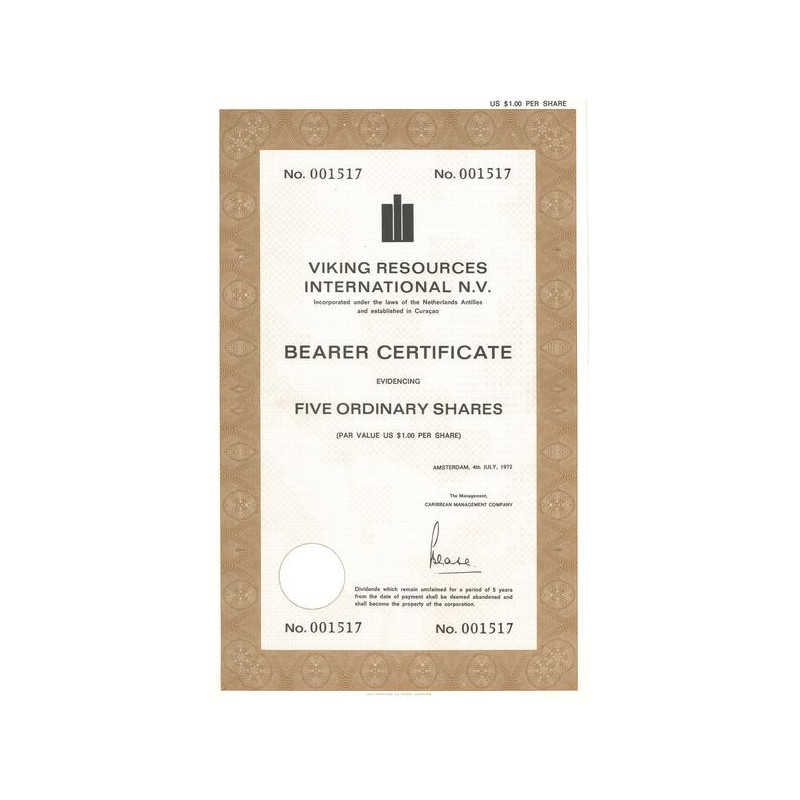 Viking Resources International N.V. (Titre 05 Act 1$) (Blanquette)