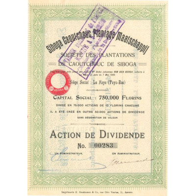 Sté des Plantations de Caoutchouc de Siboga (Titre 01 Act Dividende)