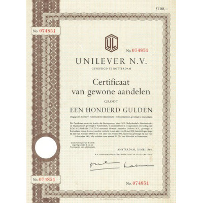 Unilever N.V. Gevestigd te Rotterdam (Act 100 Florins)