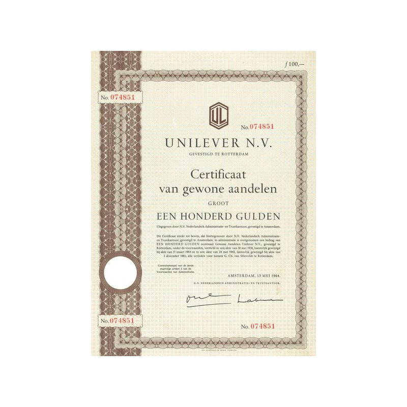 Unilever N.V. Gevestigd te Rotterdam (Act 100 Florins)