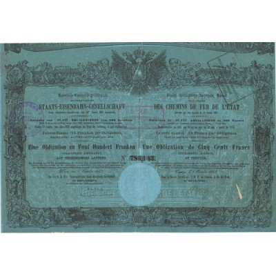 Sté Autrichienne Impériale Royale Privilégiée des Chemins de Fer de l'Etat (Obl 500 F) (Emission 49 447 Obl)